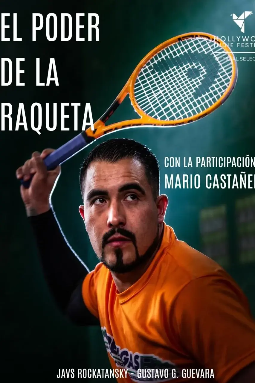 Poster for the documentary film Racket Power, showing a frontenis player mid-swing with a racket